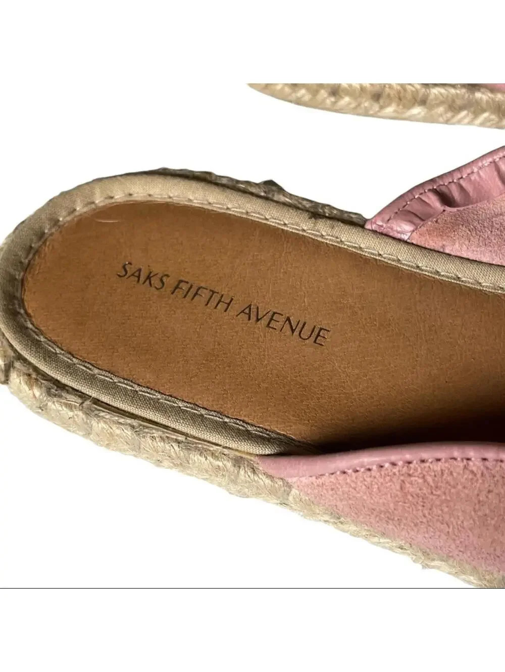 Saks Fifth Avenue Pink Suede Espadrille Mules / Slides
